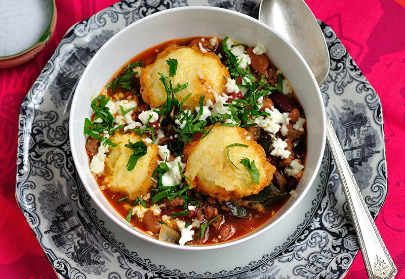 Two Bean Chipotle Chili and Cornbread Dumplings