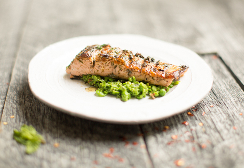 Grilled Salmon and Macho Pea Smash