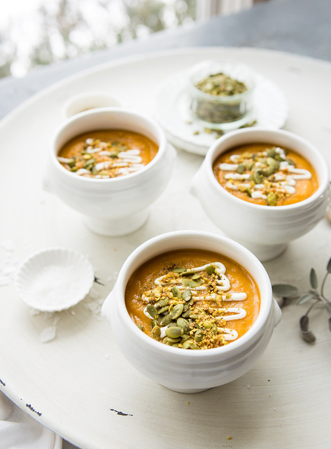 Roasted Butternut Squash Soup in Bowls