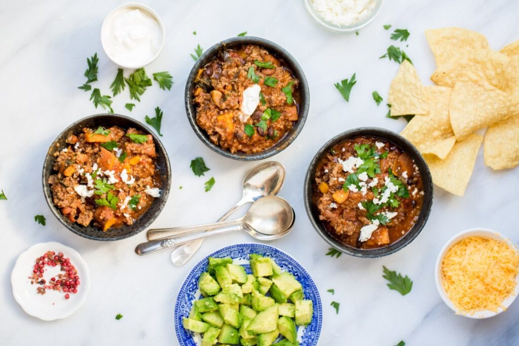 Fall Chili in Bowls