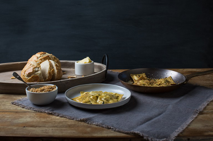 Homemade Ravioli with Oregano Breadcrumbs