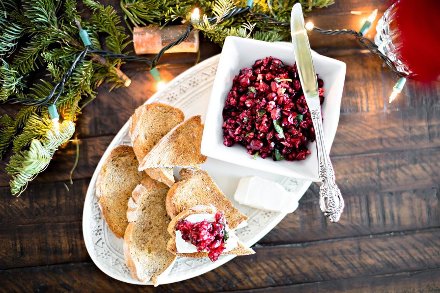 Pomegranate Cranberry Relish Crostini