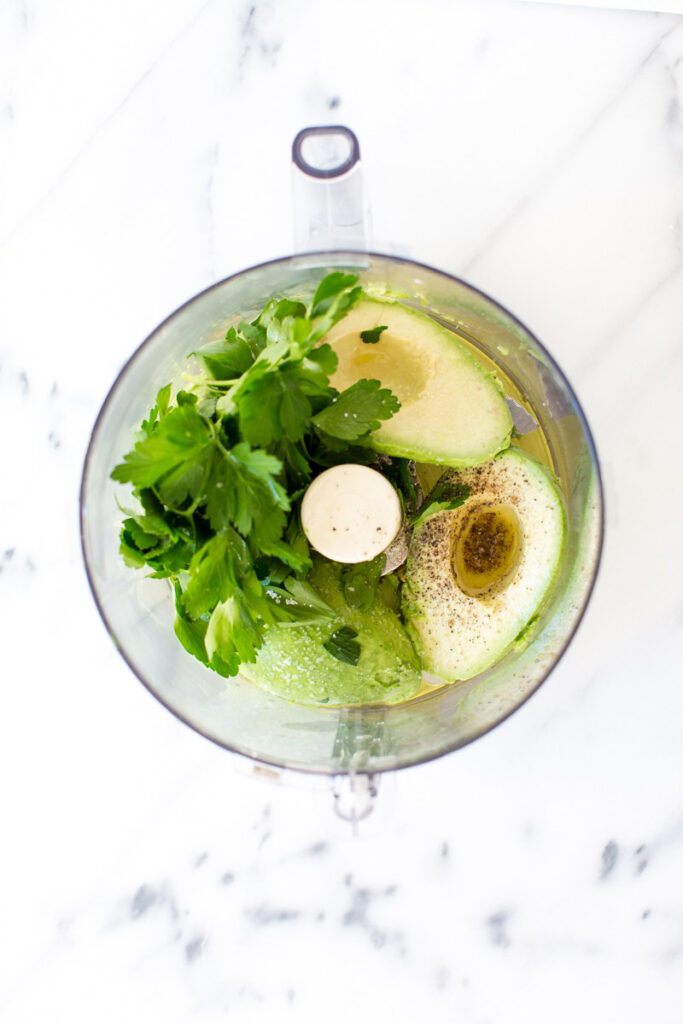 Zuchinni Pasta Sauce Ingredients in a Food Processor