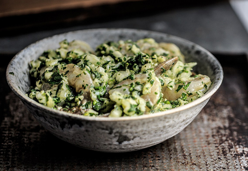 Herb marinated grilled shrimp mixture