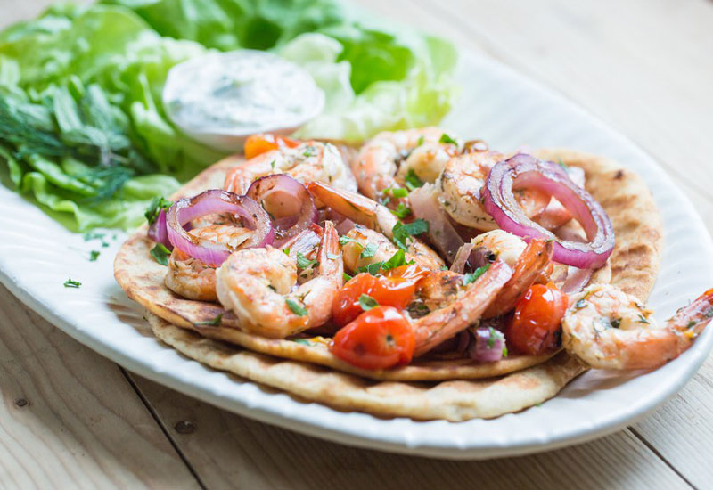 Grilled Shrimp Souvlaki with Cucumber Dill Sauce