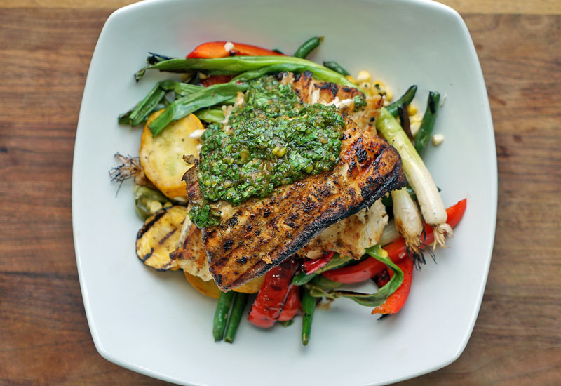 Grilled Halibut with Roasted Vegetables