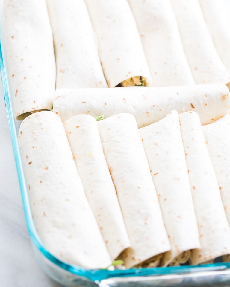Enchiladas in Glass Dish, Unbaked