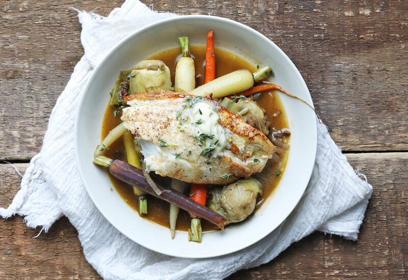 Pan-Seared Grouper with Lemon-Chive Butter and Barigoule