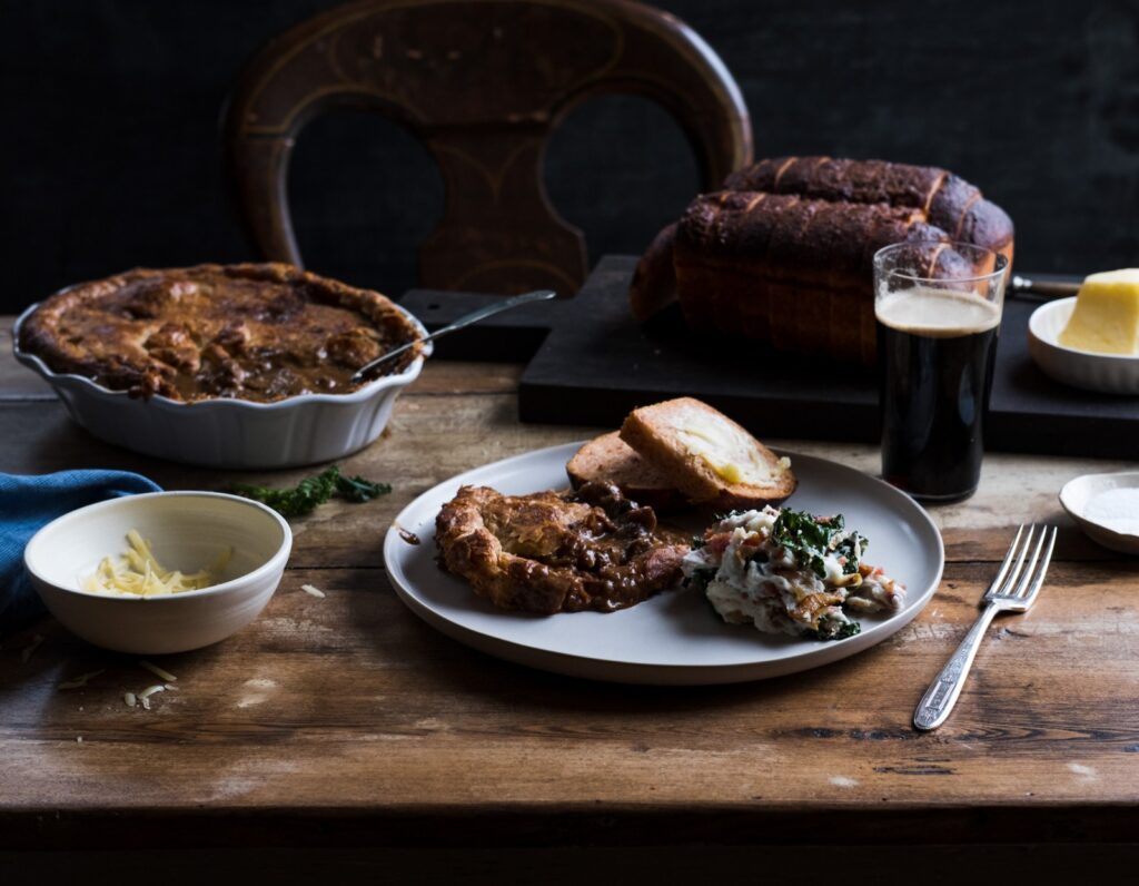 IRISH STEAK, GUINNESS STOUT, CHEDDAR CHEESE PIE