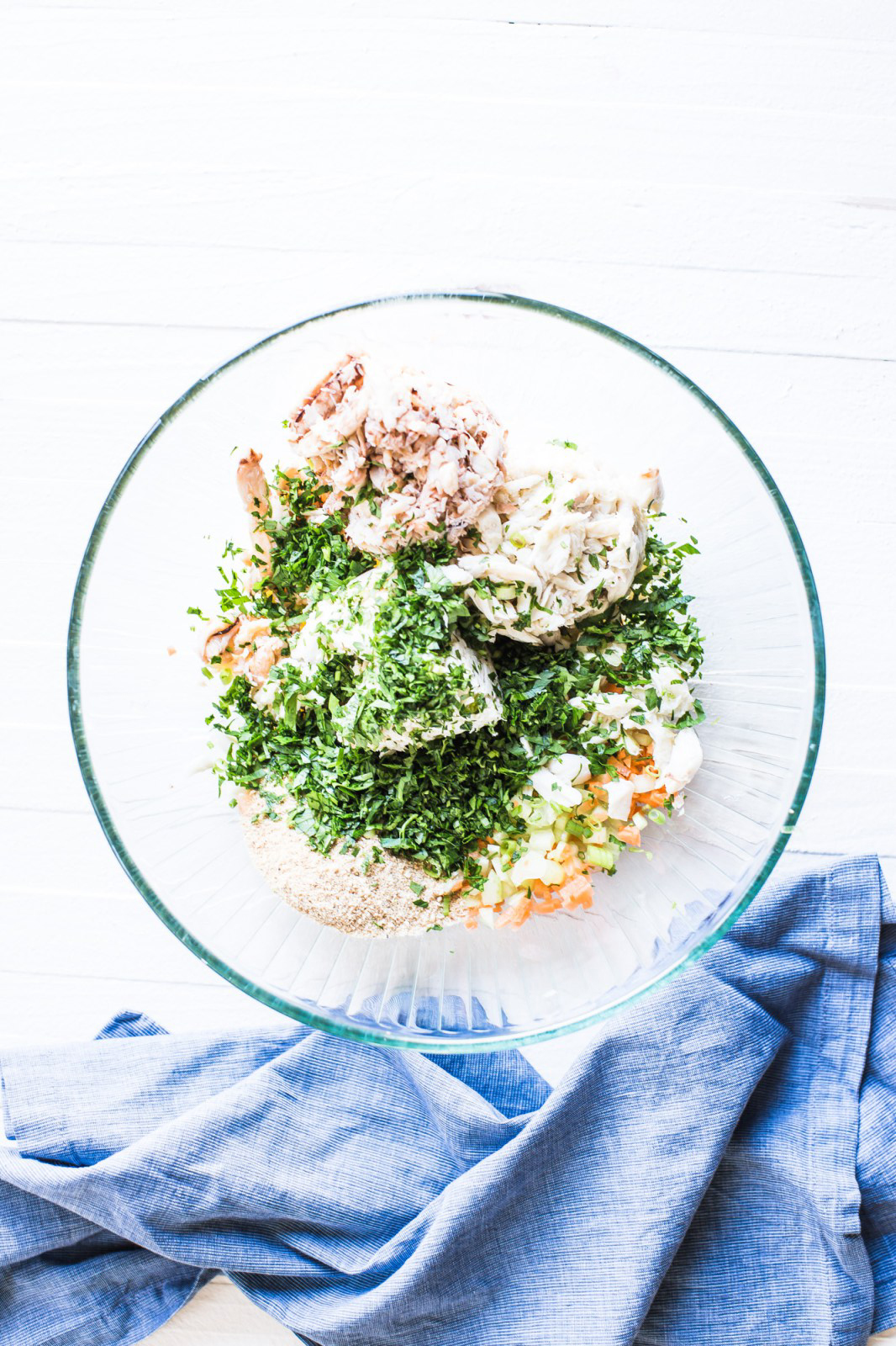 Crab cake ingredients in a Bowl