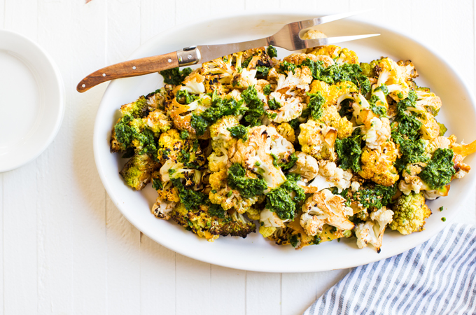 Finished teriyaki cauliflower steaks with gremolata