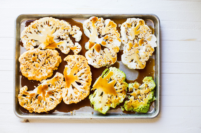 Raw cauliflower with teriyaki marinade