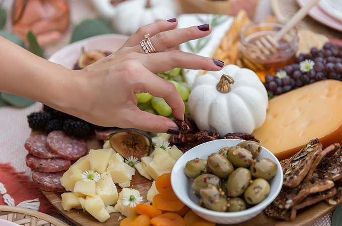 Charcuterie Board with Olives Close Up