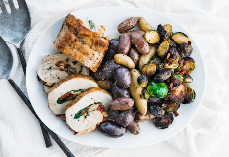 Stuffed Boneless Pork Loin Roast with Roasted Vegetables