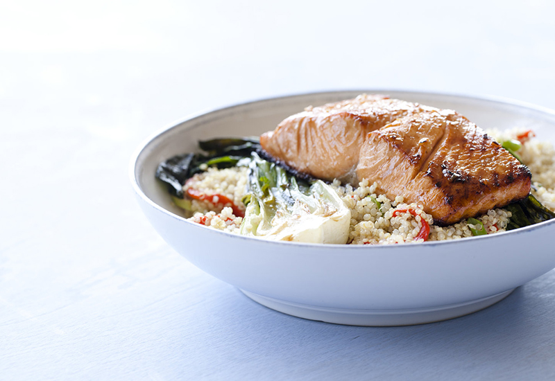 Broiled Salmon with Roasted Red Peppers and Bok Choy