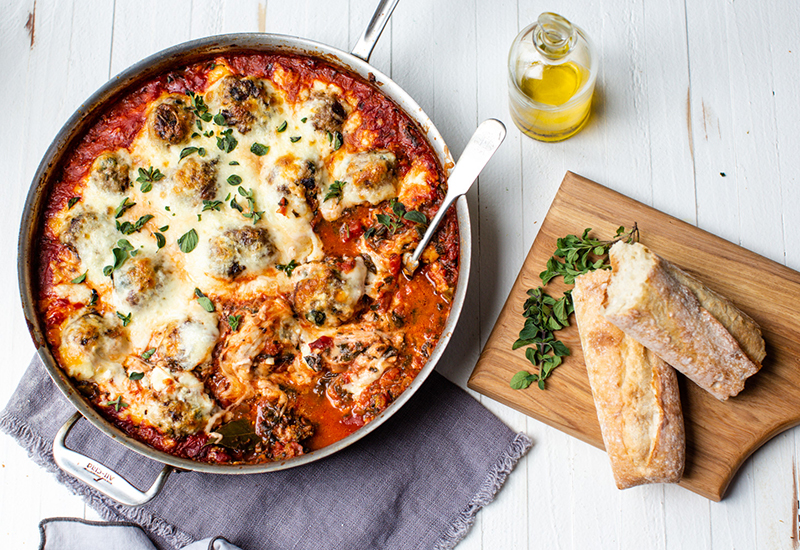Meatball and Mozzarella Bake