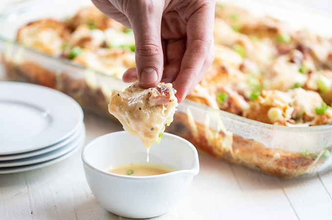 Piece of Monkey Bread with Honey Mustard Dipping Sauce