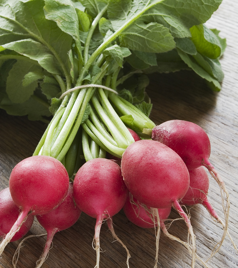 Radishes on wooden background