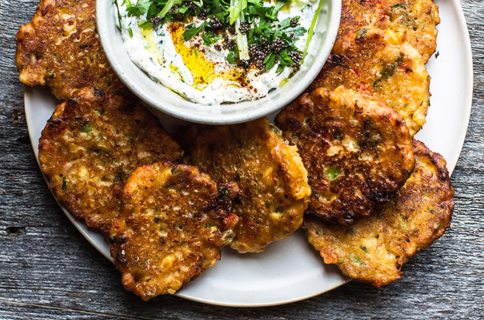 Vegetable Fritters on Plate with Raita