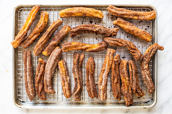 Coated Churros on Baking Rack