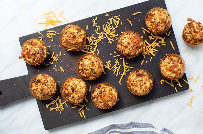 Cheddar, Bacon and Onion Muffins on a Serving Tray