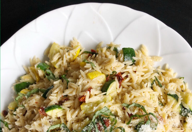 Fresh Sundried Tomato Orzo with Zucchini and Squash