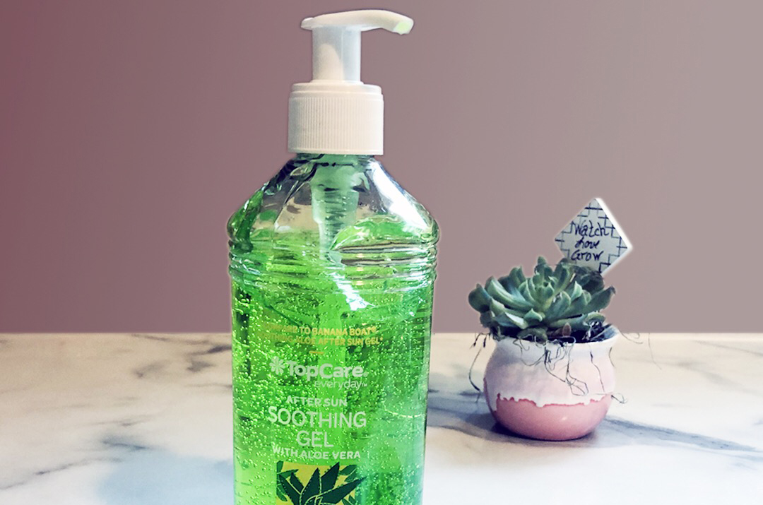 TopCare everyday after sun soothing gel bottle made with aloe vera.
