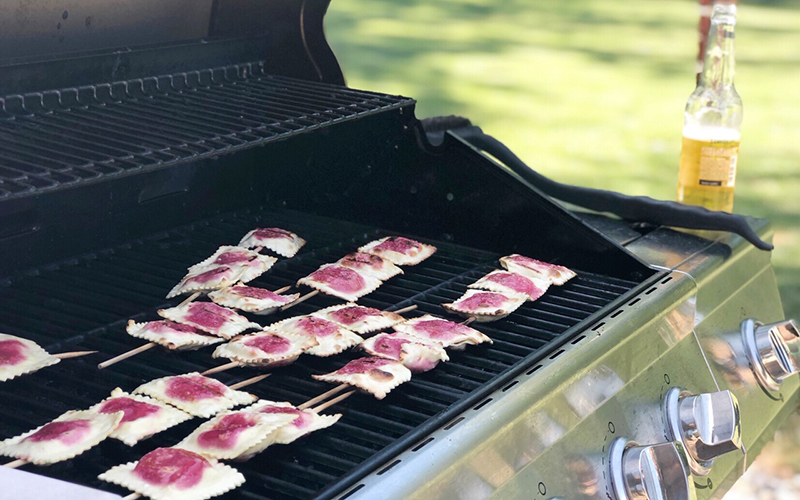 Grilled Shrimp, Ravioli & Pesto