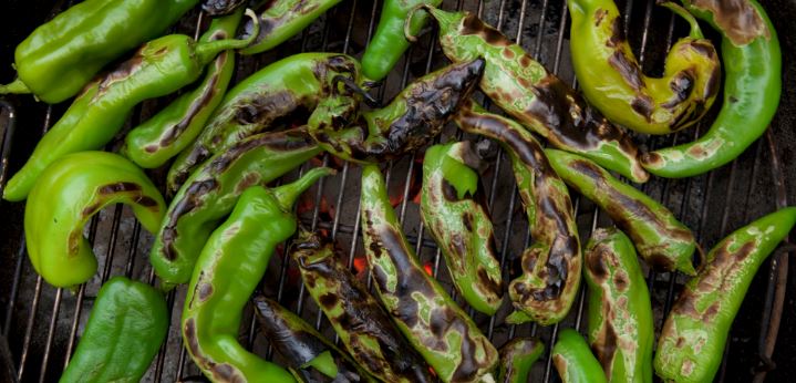 Hatch Chile Peppers on a Grill