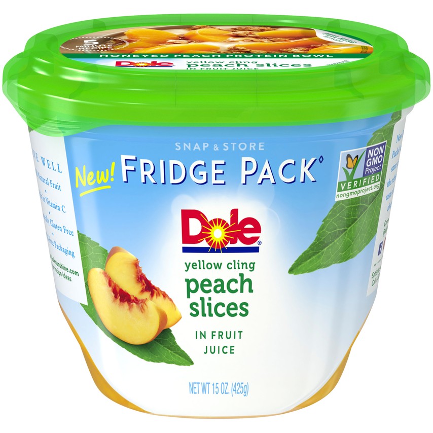 Dole yellow cling peach slices fruit cup.