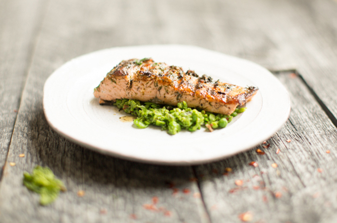 Grilled Salmon with Macho Pea Smash