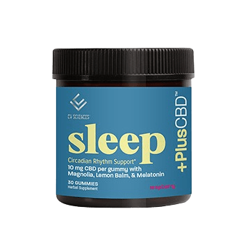 PlusCBD sleep gummies container.