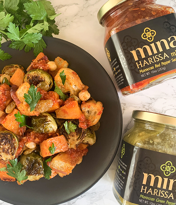 Harissa Panzanella Salad with Mina Sauces