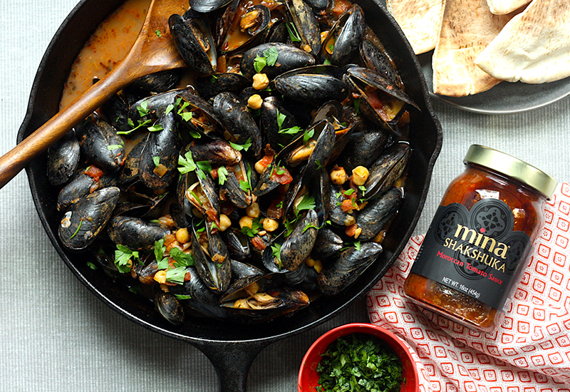 Moroccan Mussels and Chickpeas in Spiced Tomato Broth