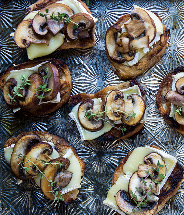 Brie and Mushroom Crostini on Serving Tray