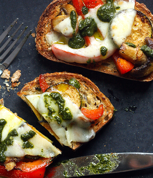 Open Face Veg Melt with Pesto on Plate