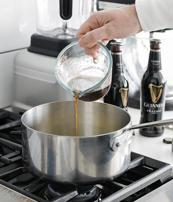 Guinness Chocolate Cupcakes with Cream Cheese Frosting_Beer added to Sauce Pot