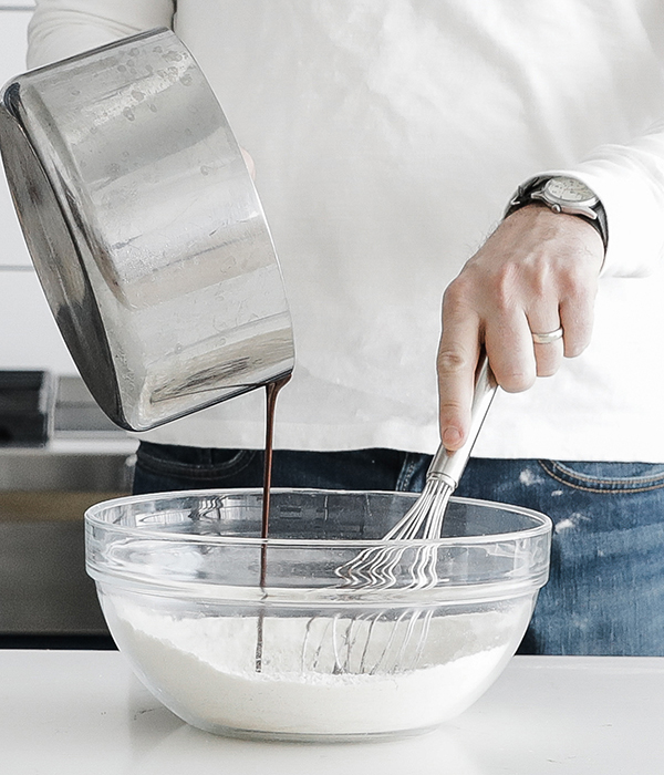 Guinness Chocolate Cupcakes with Cream Cheese Frosting Adding Wet to Dry Ingredients