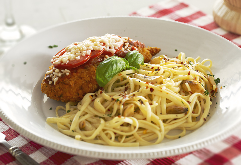 Easy Chicken Parmesan with Garlic Linguini