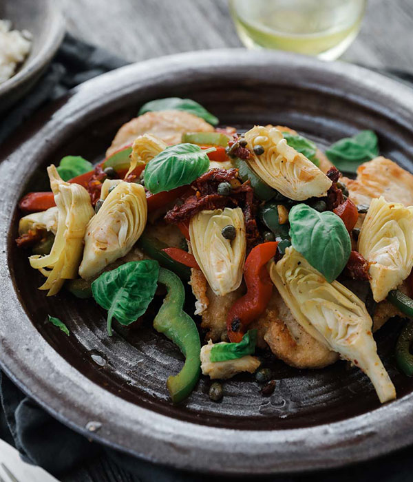 Chicken with Artichokes and Roasted Pepper Relish