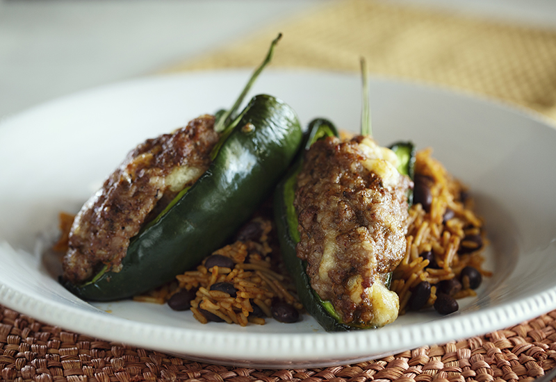 Chorizo Stuffed Pepper with Rice and Beans