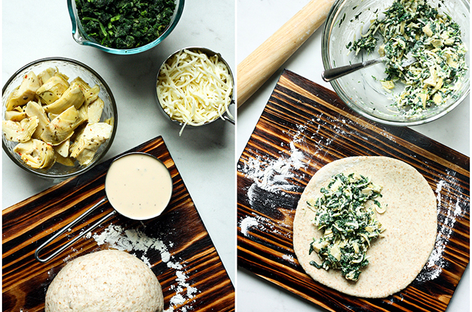 Spinach and Artichoke Calzones Prep