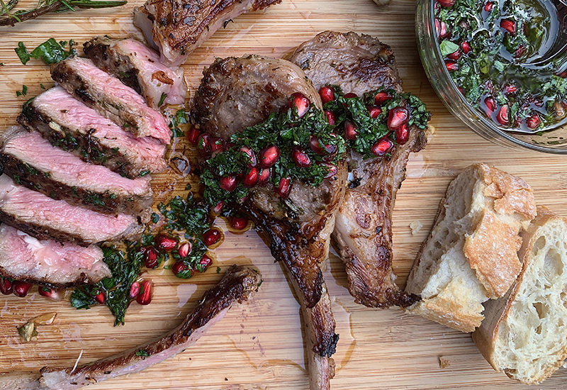 Marinated Lamb Chops with Mint Pomegranate Chimichurri