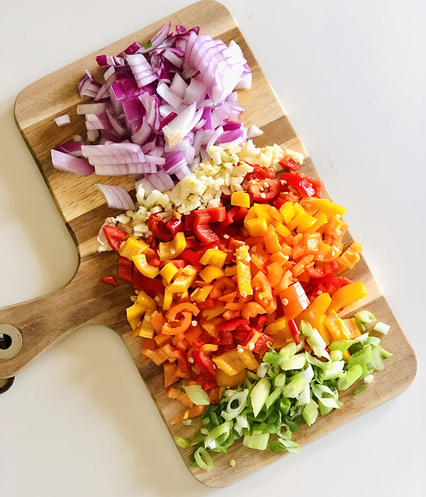 Chicken Burrito Skillet Raw Chopped Veggies