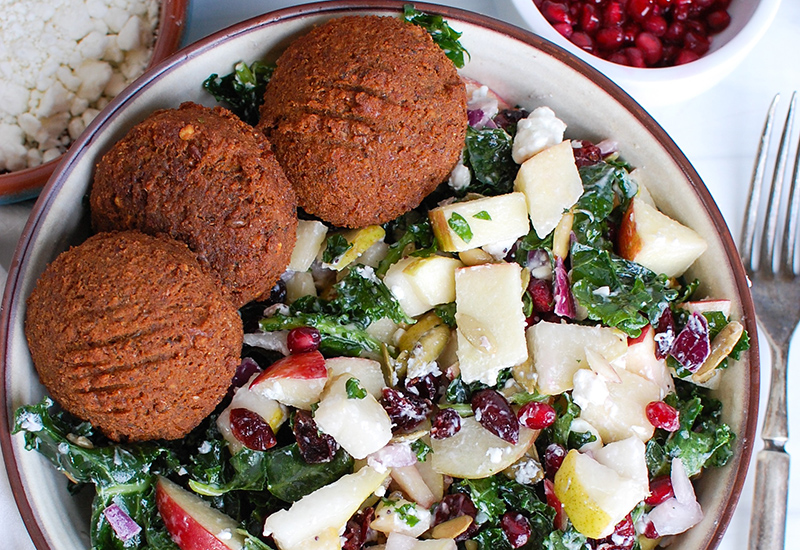 Pumpkin Falafel over an Apple Pear Salad