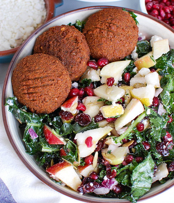 Pumpkin Falafel over an Apple Pear Salad