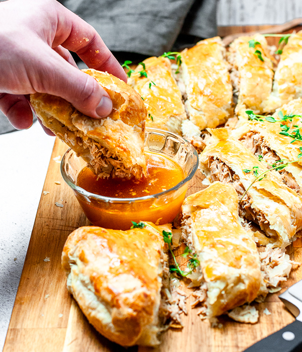 Pork and Sauerkraut Strudel with Au Jus