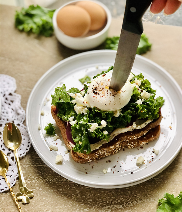 Kale Feta and Poached Egg Toast