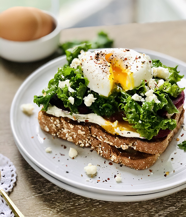 Kale Feta and Poached Egg Toast