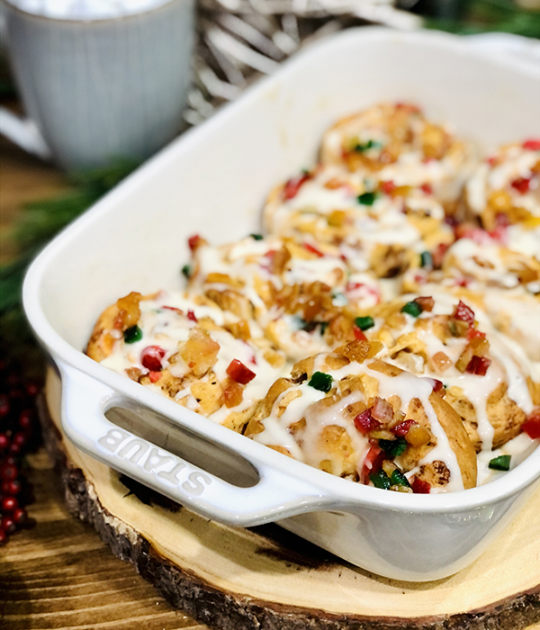 Spiced Pomegranate and Pear Cinnamon Rolls